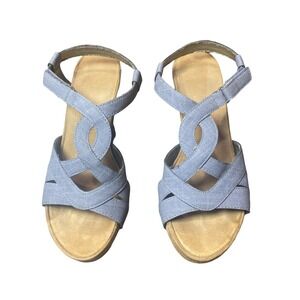Aerosoles Blue Fabric Strappy Wedge Sandals Woven Heel Womens 6.5